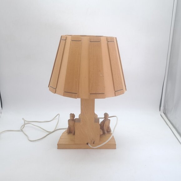 Folk Art Carved Lamp by Amede Godro Quebecois Art - Picture 5 of 11